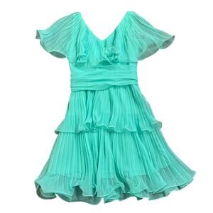 Vintage Miss Elliette Mint Green Pleated Cocktail Dress XS